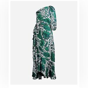 J.Crew Collection one-shoulder ruffle-hem dress in emerald floral